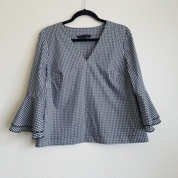 White House Black Market Tops - WHBM Gingham Bell Sleeve Top